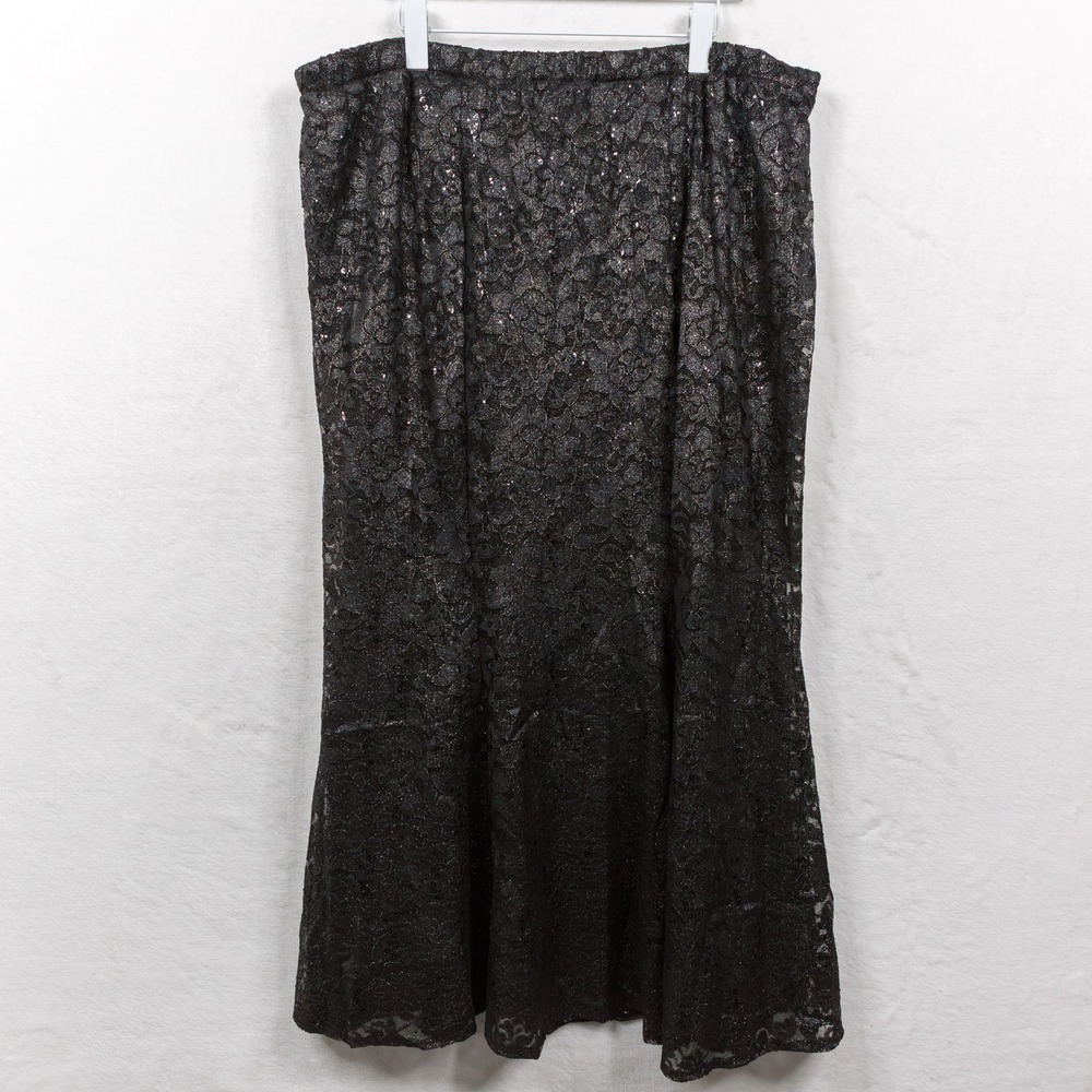 ANTTHONY Black Lace‎ Sequin Maxi Skirt Elastic Waist Evening Party Plus Sz 3X
